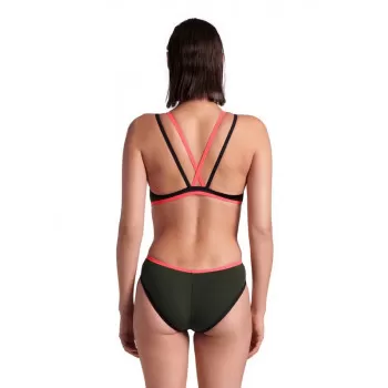 W ARENA ONE DOUBLE CROSS BACK ONE PIECE DARK SAGE-BLACK-FLUO RED 