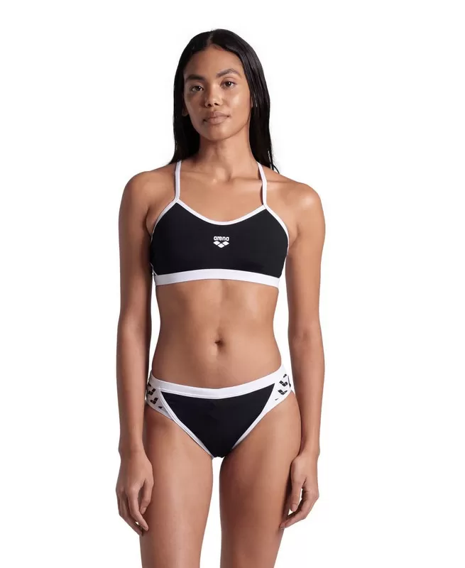 WOMENS ARENA ICONS BIKINI CROSS BACK SOLID BLACK-WHITE 